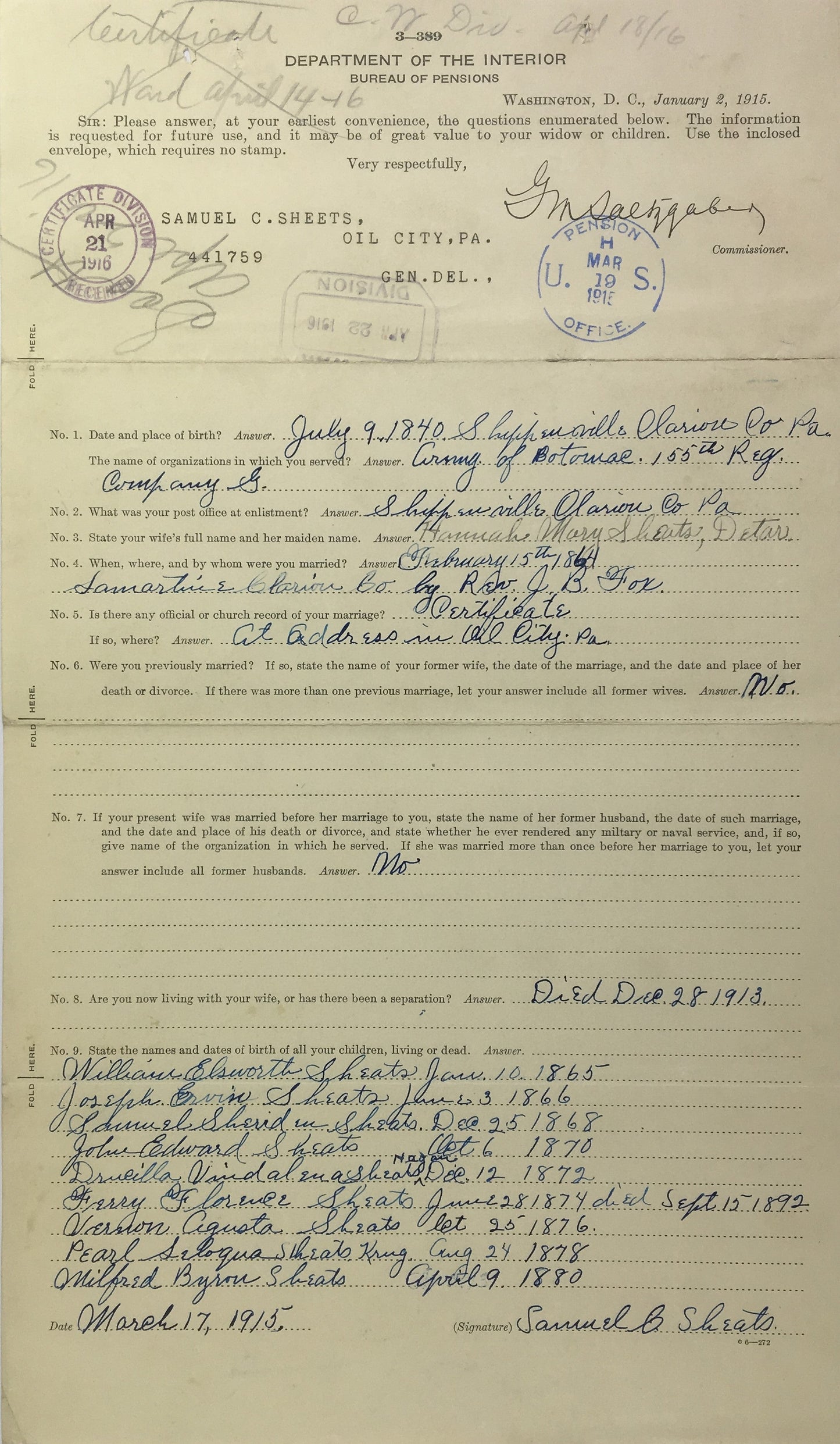 Union Army Civil War pension file and carded medical records (no service records)