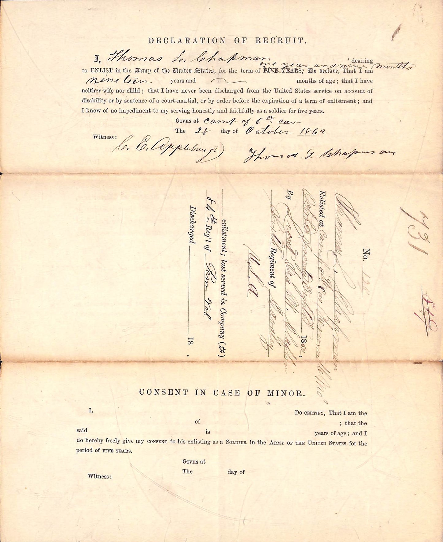 Regular army Enlistment Papers