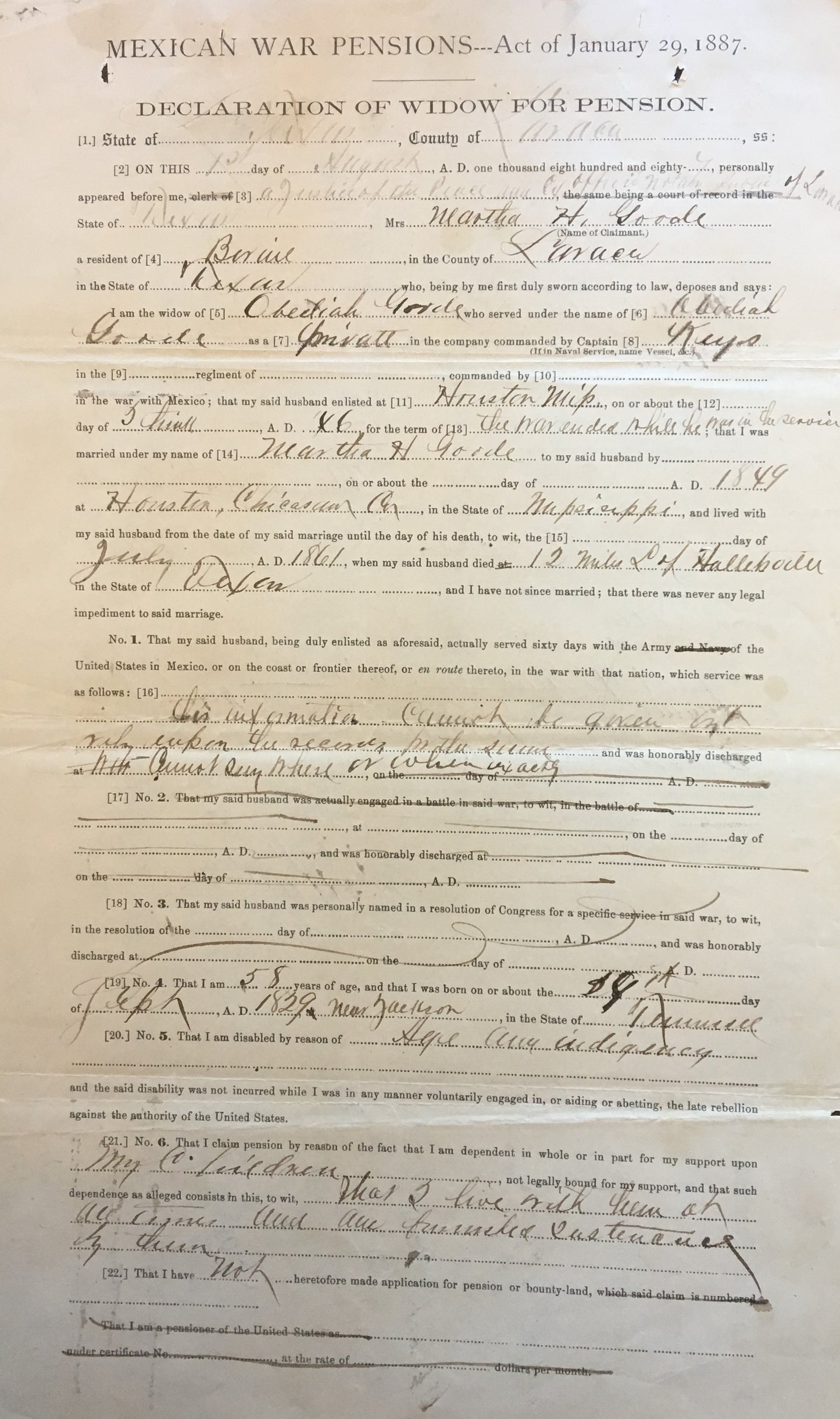 Mexican War Pension File