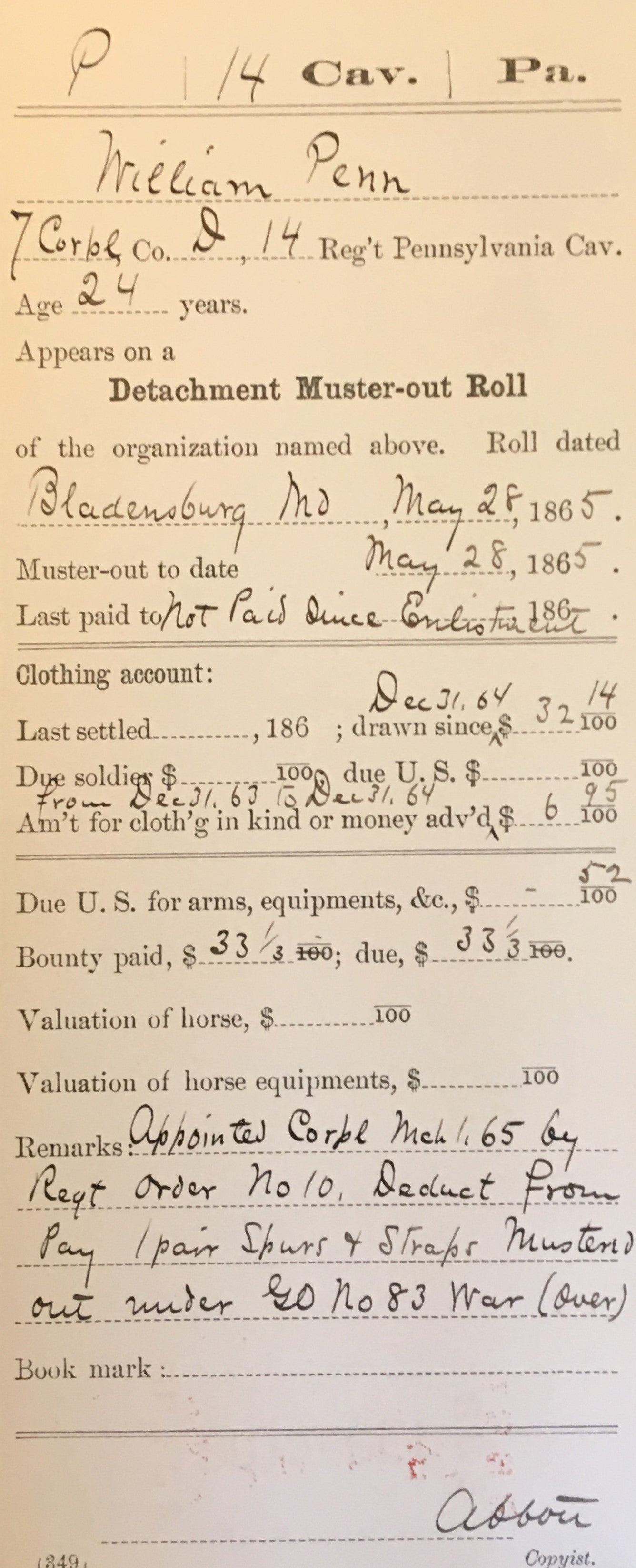 Civil War Union Soldier's Compiled Military Service Records